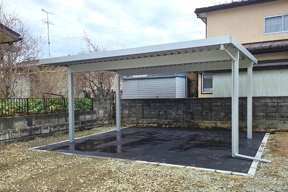 カーポート＋アスファルト舗装 | 有限会社新栄建設工業の施工事例